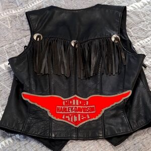 Vintage Harley Davidson Motorcycle Vest- Black Fringe